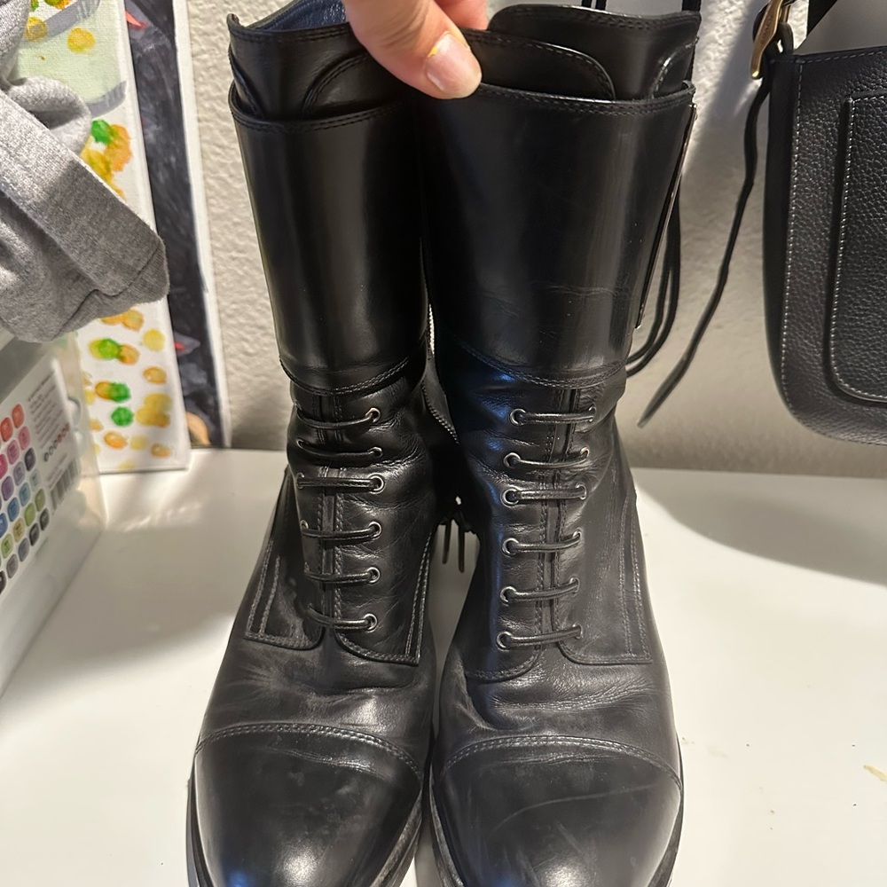 Black Lace Up Boots with Polished Leather Finish